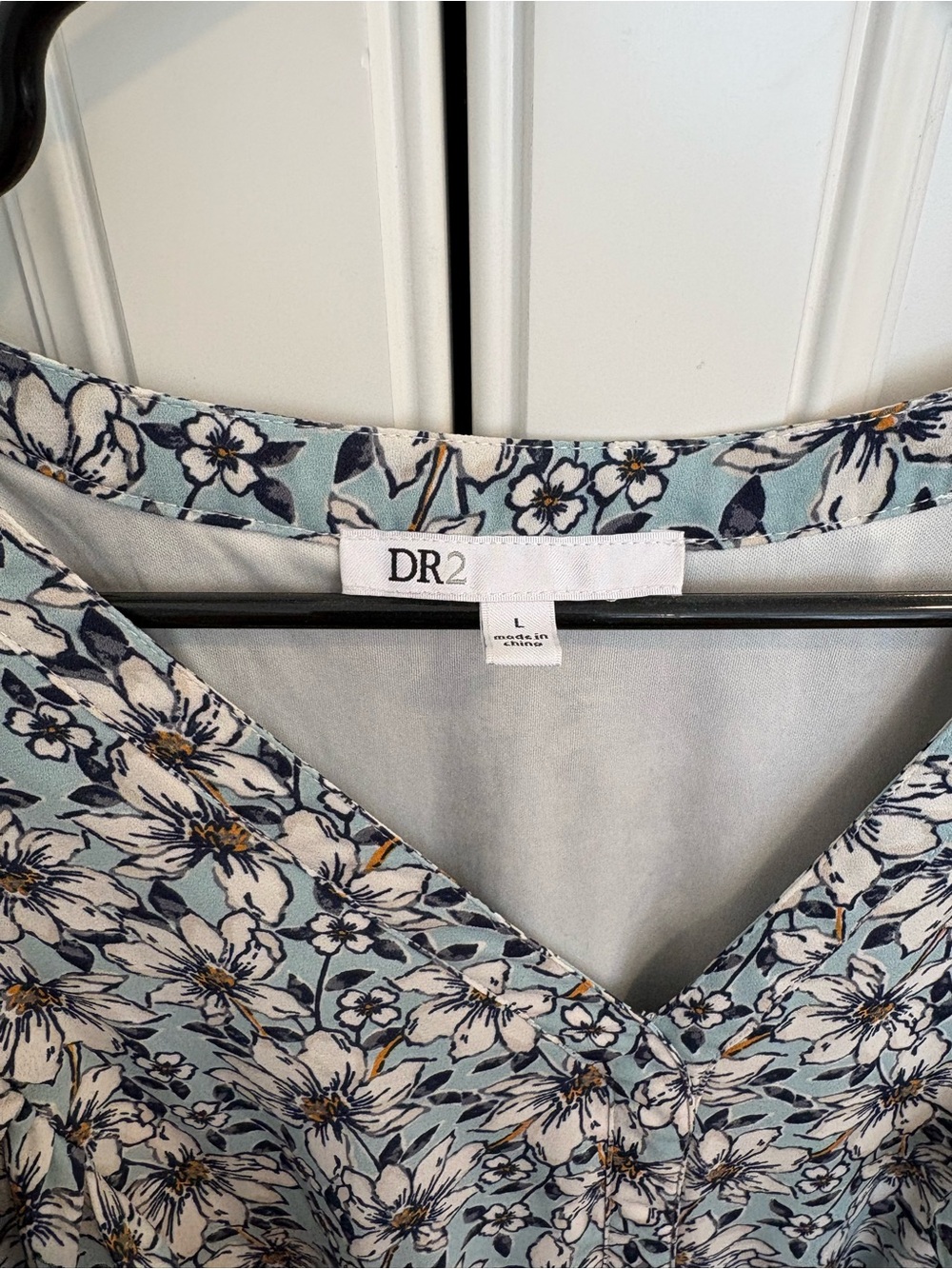 DR2 Light Blue Floral V-Neck Midi Dress with Tie Waist - Picture 3 of 3